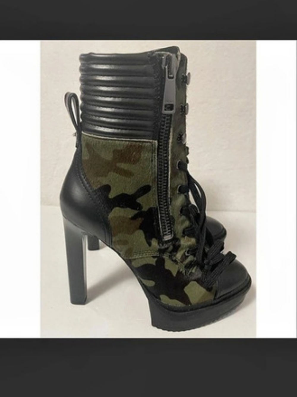 DKNY Camo Platform Heels in Black & Green